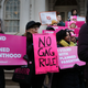 Pro-choice activists, politicians and others associated with Planned Parenthood gather for a news conference and demonstration at City Hall against the Trump administrations title X rule change on February 25, 2019, in New York City.